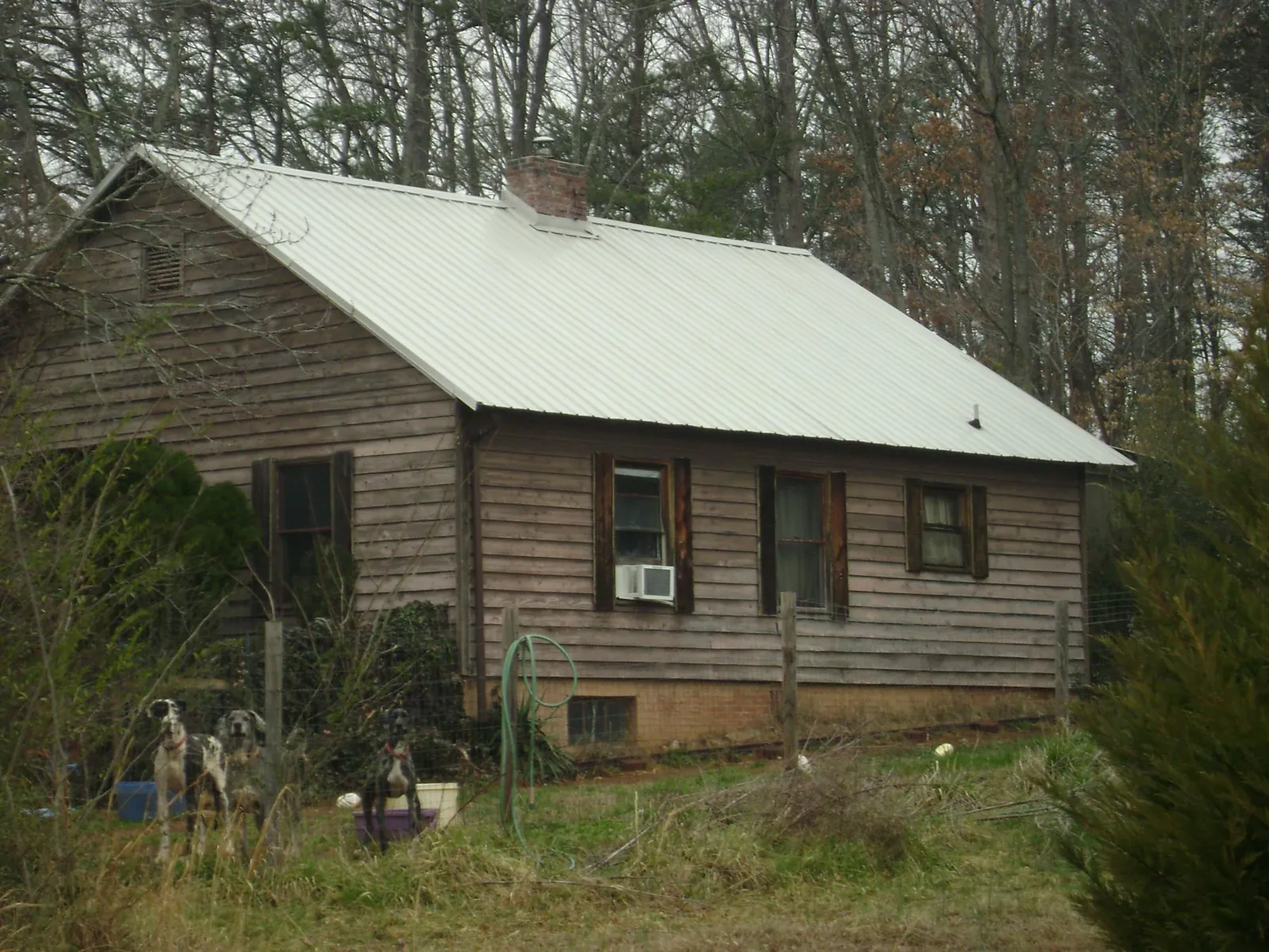 White metal roof on an old wood sided farmhouse, from a Asphalt Shingle Roof Repair job in Charlottesville